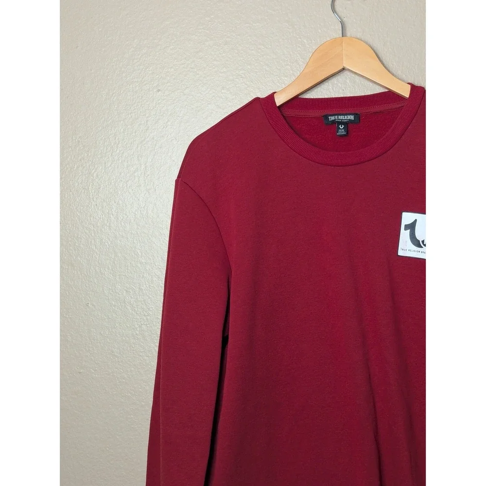 True Religion Sweatshirt Men Medium Red Buddha Logo Streetwear Graphic Crewneck